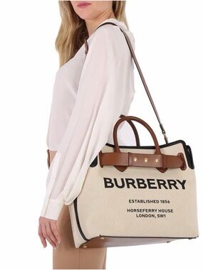Burberry Medium London Canvas Tote Bag With  Brown Leather Trim JUNK